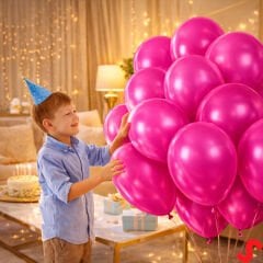Metalik Parlak Balon, 30 cm x 10 Adet - Fuşya
