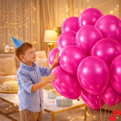 Metalik Parlak Balon, 30 cm x 10 Adet - Fuşya