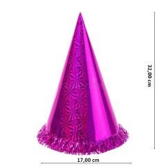 Hologram Karton Şapka, 32 cm - Fuşya