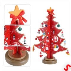 20 Parça SüSLü Ahşap 27cm Mini Yılbaşı Ağaç Seti - Kırmızı