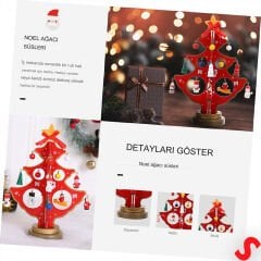 20 Parça SüSLü Ahşap 27cm Mini Yılbaşı Ağaç Seti - Kırmızı