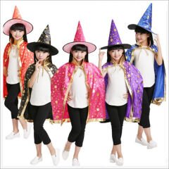 Yıldız Desenli Hallloween Cadı Şapkası, 38cm - Siyah