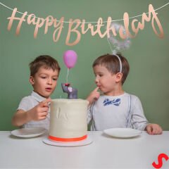 Happy Birthday Parlak Karton Kaligrafi Banner, 2 mt - Rose Gold
