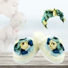 Lohusa Terlik ve Taç Seti, Çiçekli Mavi