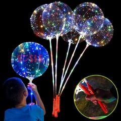 3 Mt Led Işıklı, Çubuklu, 45 cm Şeffaf Balon Seti - 1 Adet