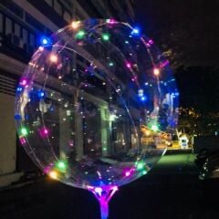 3 Mt Led Işıklı, Çubuklu, 45 cm Şeffaf Balon Seti - 1 Adet