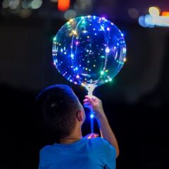 3 Mt Led Işıklı, Çubuklu, 45 cm Şeffaf Balon Seti - 1 Adet