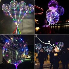 3 Mt Led Işıklı, Çubuklu, 45 cm Şeffaf Balon Seti - 1 Adet