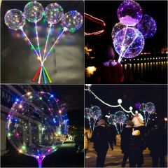 3 Mt Led Işıklı, Çubuklu, 45 cm Şeffaf Balon Seti - 1 Adet