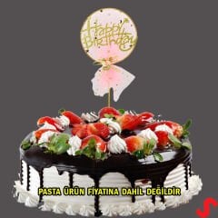 Happy Birthday Tüllü Metal Pasta SüSü, 21cm x 11cm - Pembe