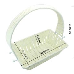 Saplı Dikdörtgen Kumaş Süslü Sepet, 30 cm, Orta Boy, Gri