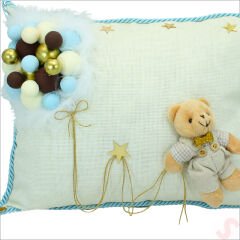 Takı Yastığı, Bubble ve Pelüş Ayıcık Süslemeli - Mavi