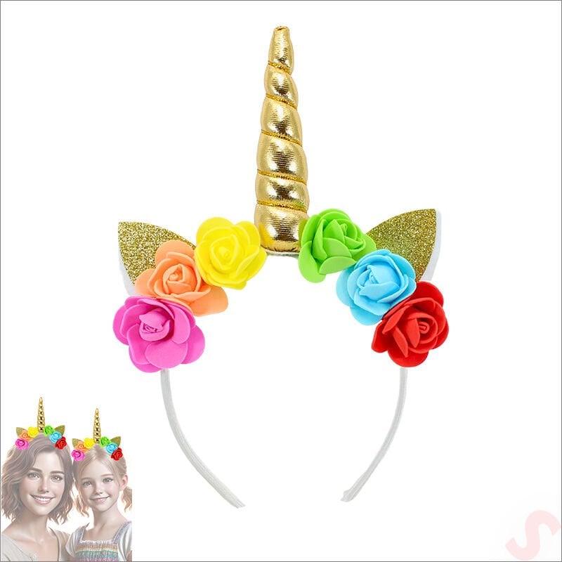 Unicorn Tek Boynuz Dolgulu Eva Taç, 1 Adet - Altın