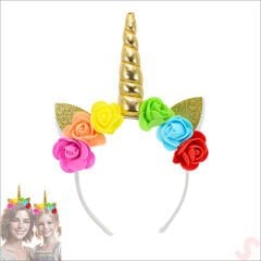 Unicorn Tek Boynuz Dolgulu Eva Taç, 1 Adet - Altın