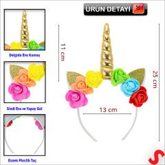 Unicorn Tek Boynuz Dolgulu Eva Taç, 1 Adet - Altın