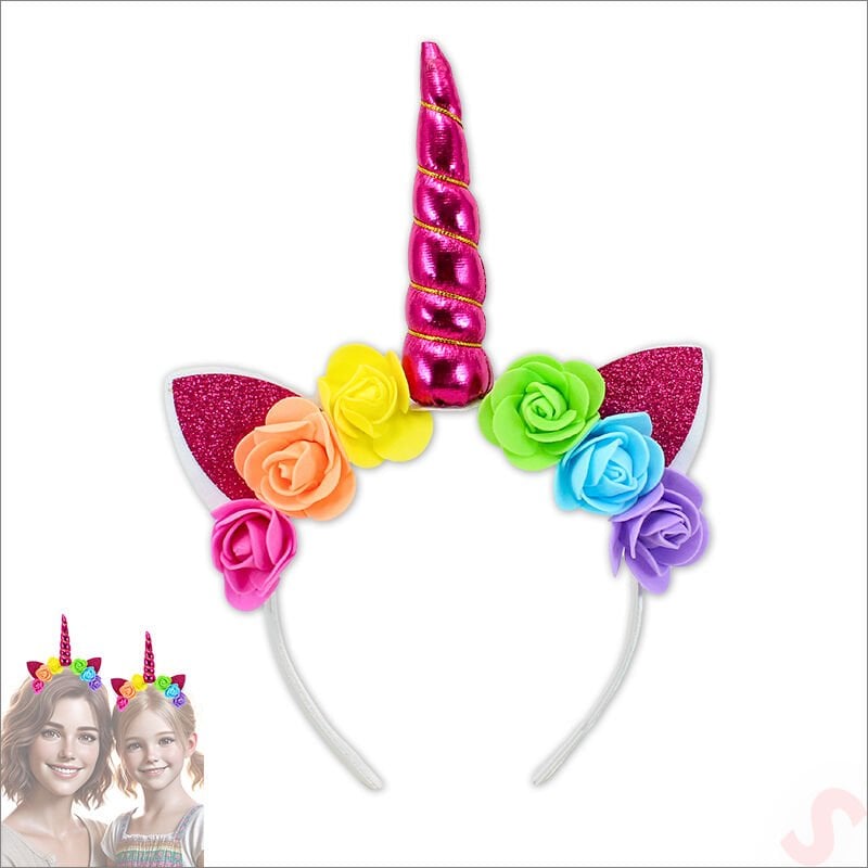 Unicorn Tek Boynuz Dolgulu Eva Taç, 1 Adet - Fuşya