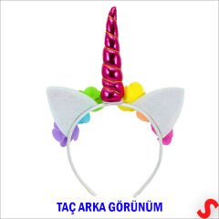 Unicorn Tek Boynuz Dolgulu Eva Taç, 1 Adet - Fuşya