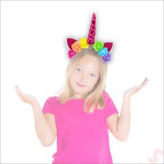 Unicorn Tek Boynuz Dolgulu Eva Taç, 1 Adet - Fuşya