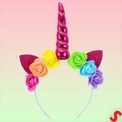 Unicorn Tek Boynuz Dolgulu Eva Taç, 1 Adet - Fuşya