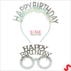 Happy Birthday Taç ve Gözlük Seti - Gümüş