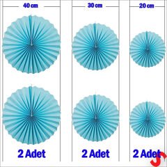 Kağıt Yelpaze SüS, 6 Adetli Set, Mavi