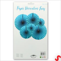 Kağıt Yelpaze SüS, 6 Adetli Set, Mavi