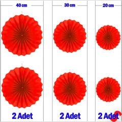 Kağıt Yelpaze SüS, 6 Adetli Set, Kırmızı