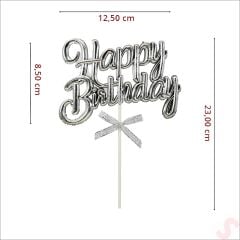 Happy Birthday Pasta SüSü, 23cm x 12,5cm - Gümüş