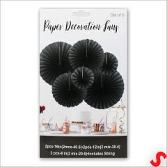 Kağıt Yelpaze SüS, 6 Adetli Set, Siyah