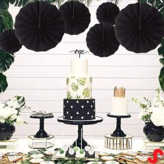 Kağıt Yelpaze SüS, 6 Adetli Set, Siyah