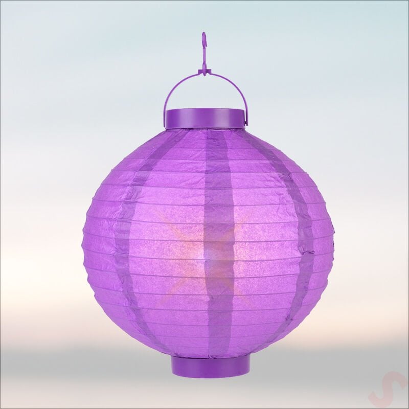 Led Işıklı Pilli Kağıt Top Fener, 25 cm - Mor
