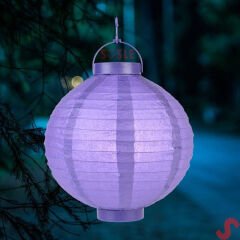 Led Işıklı Pilli Kağıt Top Fener, 25 cm - Mor