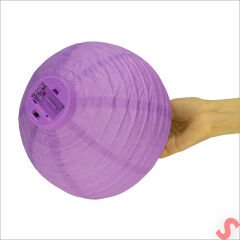 Led Işıklı Pilli Kağıt Top Fener, 25 cm - Mor