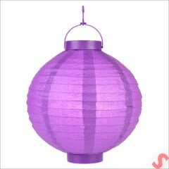 Led Işıklı Pilli Kağıt Top Fener, 25 cm - Mor