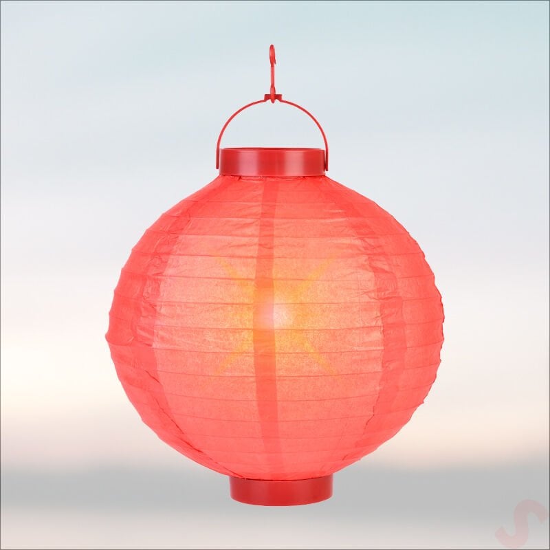 Led Işıklı Pilli Kağıt Top Fener, 25 cm - Kırmızı