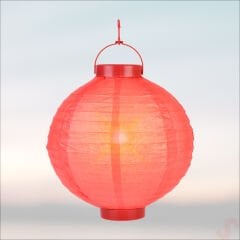 Led Işıklı Pilli Kağıt Top Fener, 25 cm - Kırmızı