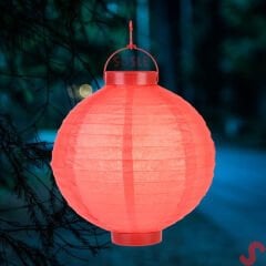 Led Işıklı Pilli Kağıt Top Fener, 25 cm - Kırmızı