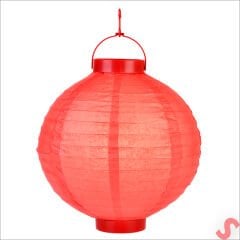 Led Işıklı Pilli Kağıt Top Fener, 25 cm - Kırmızı