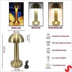 Şarjlı Dokunmatik Ayarlanabilir Renk Tonlu LED Masa Lambası - 22cm