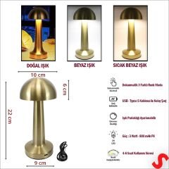 Şarjlı Dokunmatik Ayarlanabilir Renk Tonlu LED Masa Lambası - 22cm