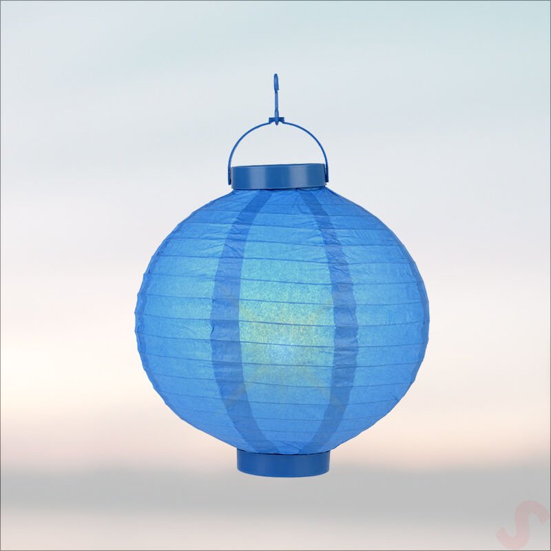Led Işıklı Pilli Kağıt Top Fener, 20 cm - Mavi