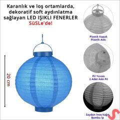 Led Işıklı Pilli Kağıt Top Fener, 20 cm - Mavi
