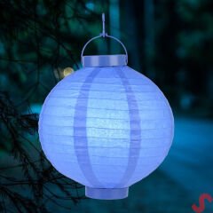 Led Işıklı Pilli Kağıt Top Fener, 20 cm - Mavi