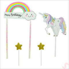 Unicorn Happy Birthday Pasta SüSü, 4'lü SET - Yıldız