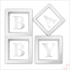 Baby Yazılı Şeffaf Balon Kutusu, 30cm x 4 Adetli Set - Beyaz