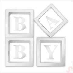 Baby Yazılı Şeffaf Balon Kutusu, 30cm x 4 Adetli Set - Beyaz