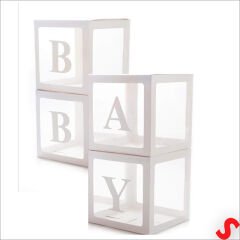 Baby Yazılı Şeffaf Balon Kutusu, 30cm x 4 Adetli Set - Beyaz