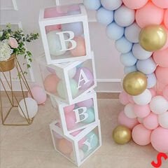 Baby Yazılı Şeffaf Balon Kutusu, 30cm x 4 Adetli Set - Beyaz