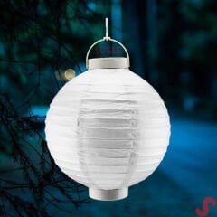 Led Işıklı Pilli Kağıt Top Fener, 25 cm - Beyaz