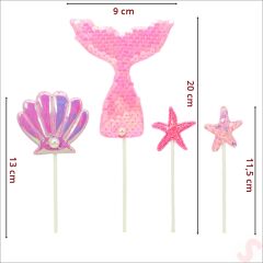 Deniz Kızı Pul Payetli Pasta SüSü, 4'lü SET - Pembe